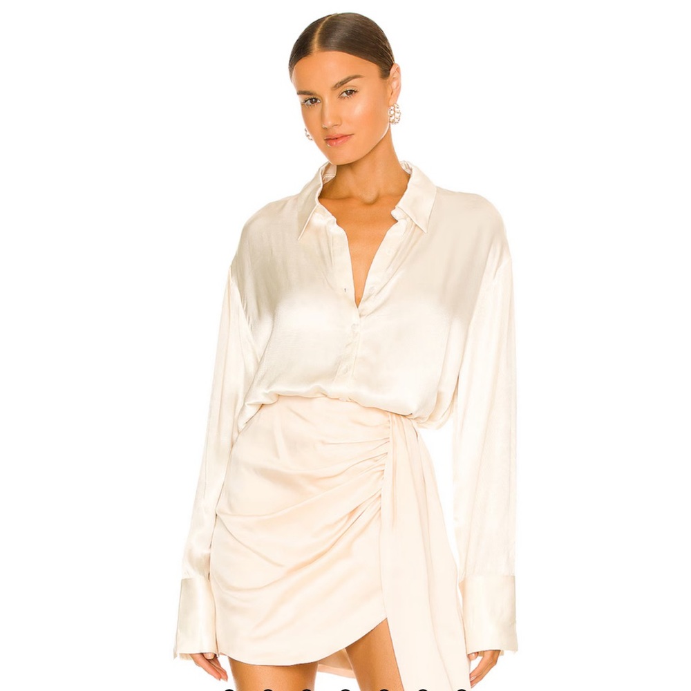 Elegant Champagne Satin Blouse.